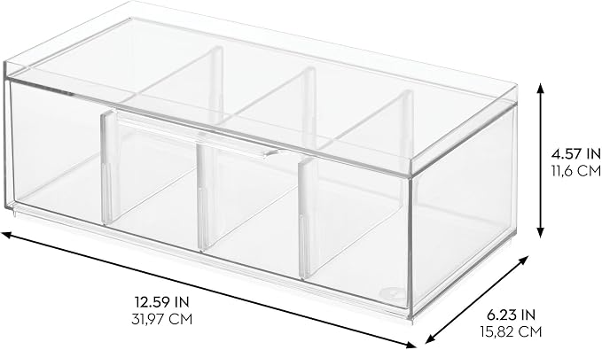 iDesign XL Tea Bag Organizer, 4-Section Clear Stackable, Storage Drawer - Image 3