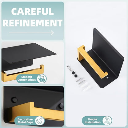 Toilet Paper Holder with Phone Shelf Black & Gold, APLusee 304 Stainless Steel - Image 9
