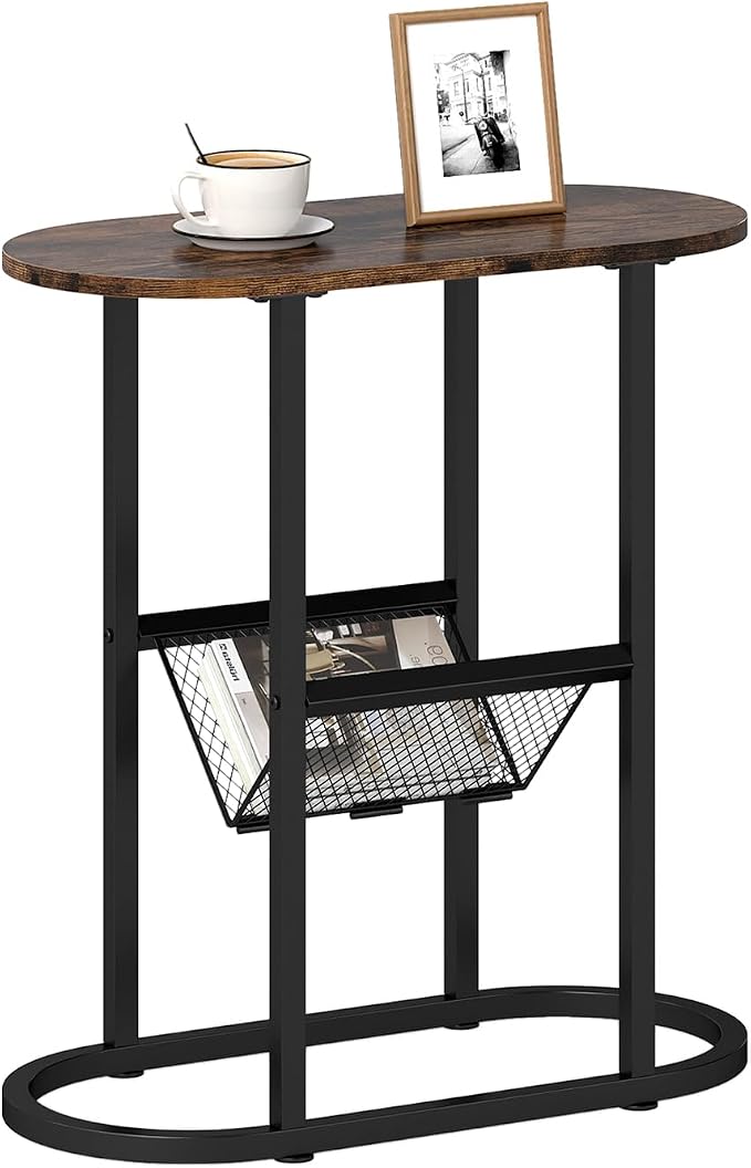 Tangkula Oval Narrow Side Table, 2-Tier End Table w/Mesh Magazine Rack by TANGKULA
