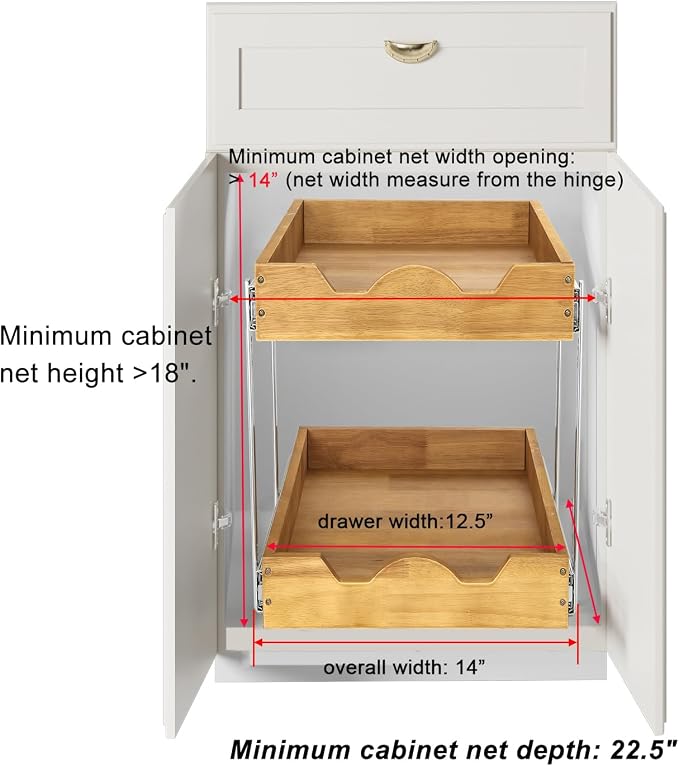 DINDON 2 Tier Pull Out Cabinet Organizer Double Tier Slide Out Wood Drawer - Image 3