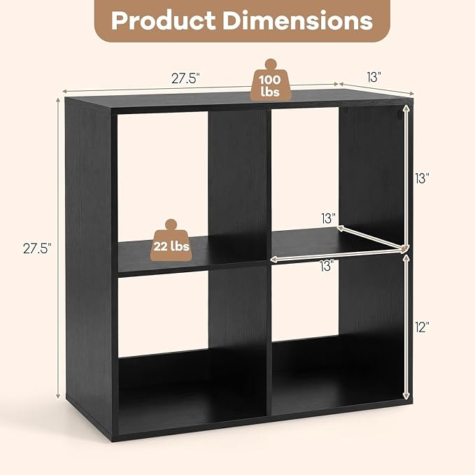 POWERSTONE 4 Cube Storage Organizer, 2 Tier Cubby Bookshelf Freestanding - Image 2