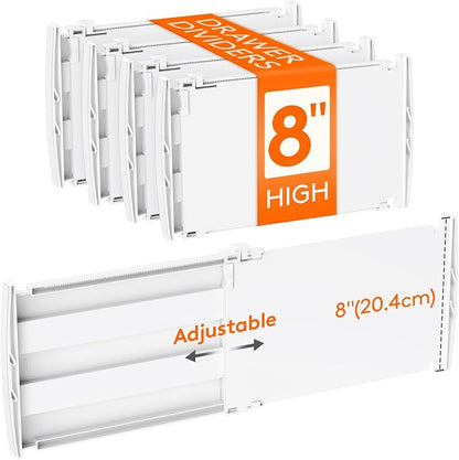 Lifewit 8" High 4 Pack Deep Drawer Dividers, 13.8-22.5" Adjustable Dresser by Lifewit