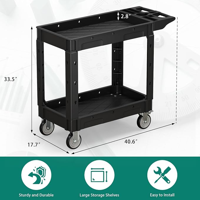 Heavy Duty Utility Rolling Tool Cart, 550 lbs Capacity Plastic Rolling Carts - Image 7