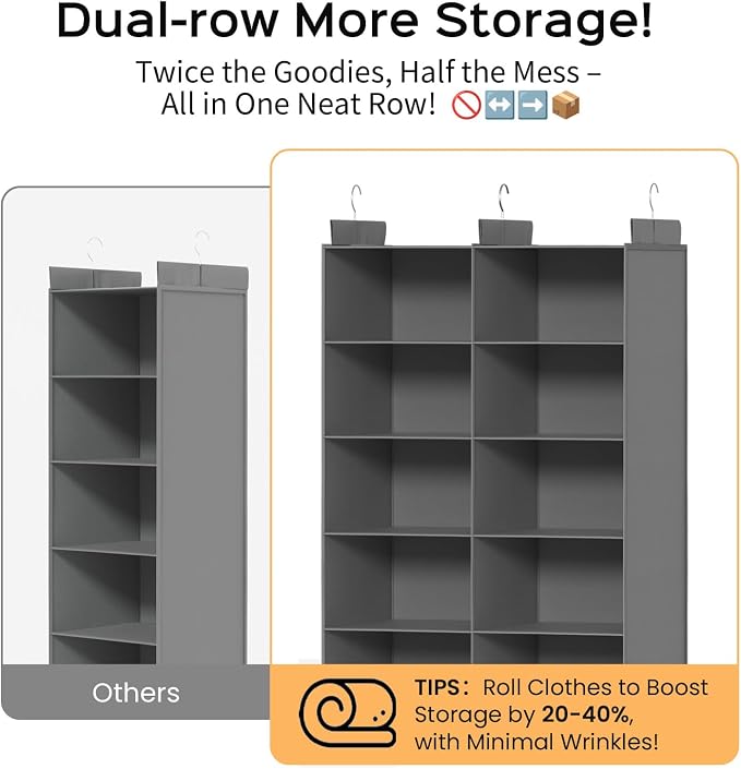 5 Shelves Hanging Closet Organizer – Foldable Dual-Row Hanging Clothes Storage - Image 3