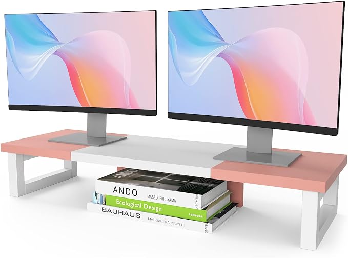 WESTREE Dual Monitor Stand Riser, Wood and Steel Monitor Stand Riser, Computer by WESTREE