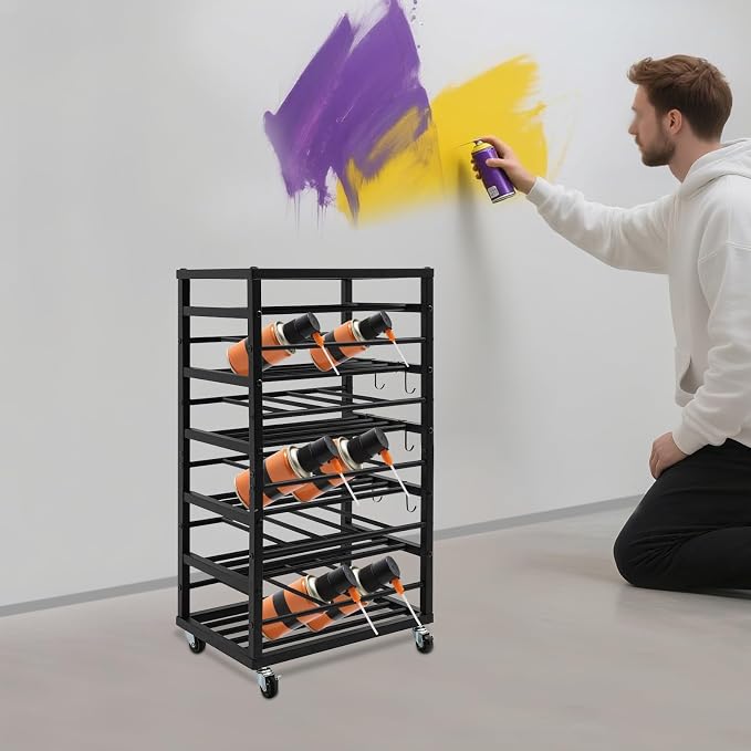 5-Tier Spray Paint Rack Organizer, Rolling Spray Bottle Holder - Image 2