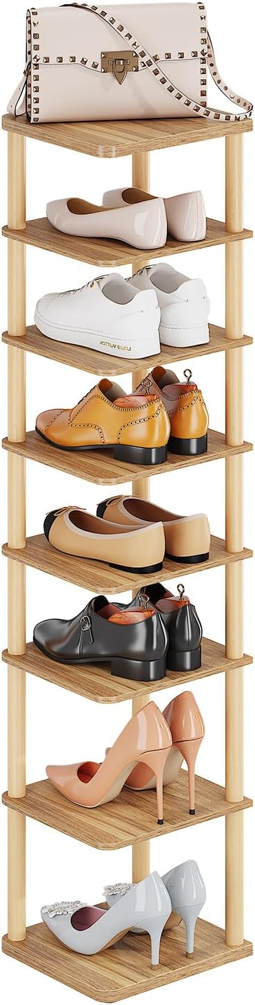 LUCKNOCK Vertical Shoe Rack, 8-Tier Tall Narrow Shoe Organizer - Image 3