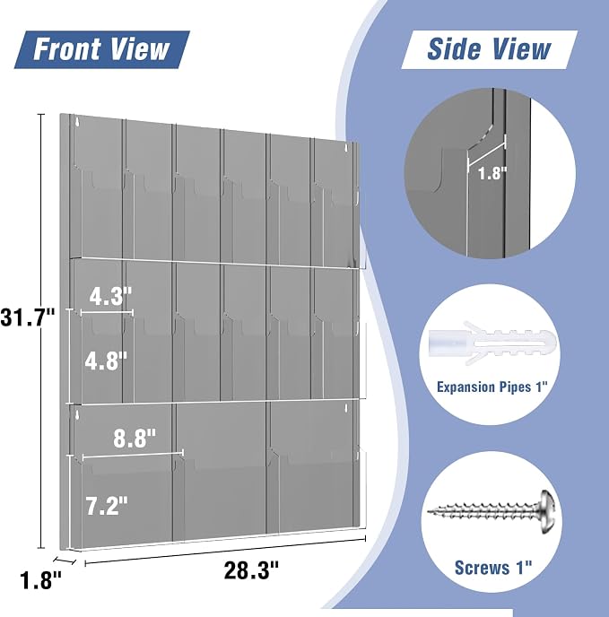 Acrylic Brochure Pamphlet Holder, 3 Magazine Holders and 12 Pamphlet Holders - Image 2
