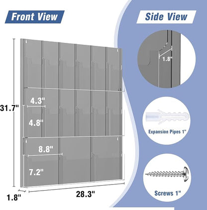 Acrylic Brochure Pamphlet Holder, 3 Magazine Holders and 12 Pamphlet Holders - Image 2