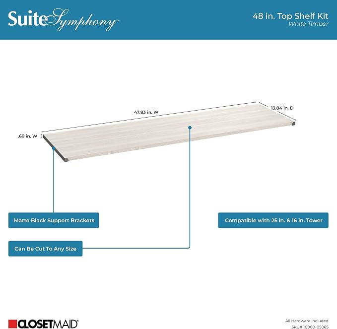 ClosetMaid SuiteSymphony Closet Add-On Accessory, 48-Inch Wide Wood Top Shelf - Image 3