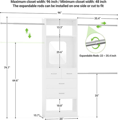 Unikito 8FT Closet System with Mirror and 3 Extendable Hanging Rods, Sturdy - Image 7