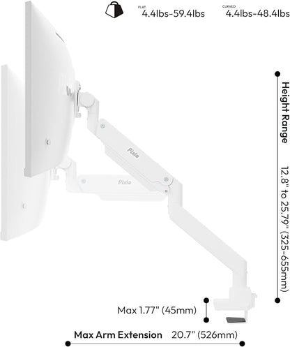 Pixio PS2S Titan White Ultrawide Mega Heavy-Duty Premium Single Monitor Arm - Image 4
