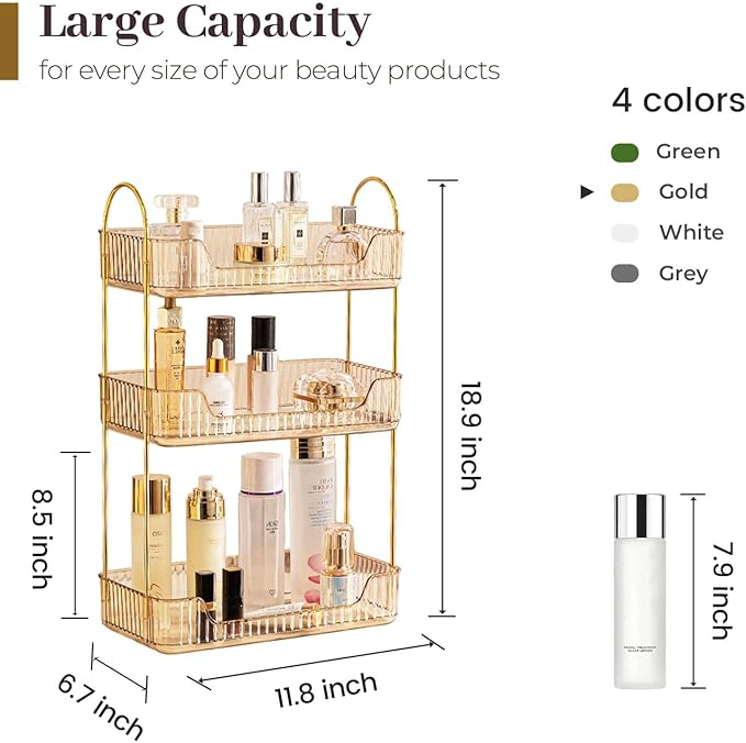 Bathroom Counter Organizer Countertop, 3 Tier Makeup Perfume Shelf Storage - Image 3