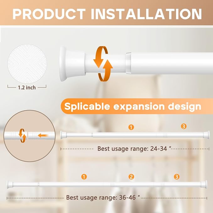 1PCS White Shower Curtain Rod 23-46Inch, Tension Curtain Rods No Drilling | - Image 5