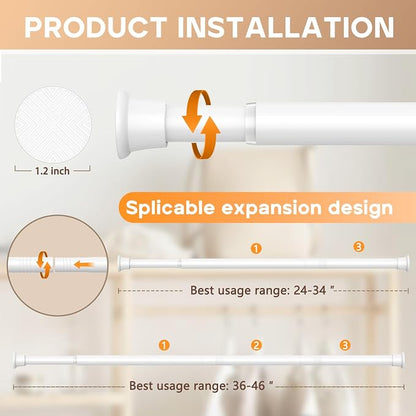 1PCS White Shower Curtain Rod 23-46Inch, Tension Curtain Rods No Drilling | - Image 5