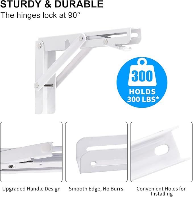 YUMORE Folding Shelf Brackets, 8 Inch Heavy Duty Collapsible Shelf Bracket - Image 3
