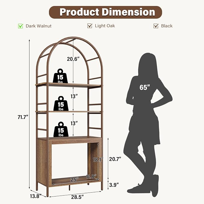 BREEZEHEAT 4-Tier Arched Bookshelf, Floor Standing Open Display Storage Shelf - Image 2