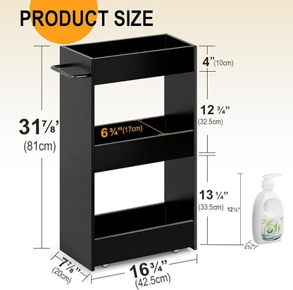 MARTY Wood Rolling Storage Cart 7.9" W, 3 Tier Slim Utility Kitchen Cart on - Image 6
