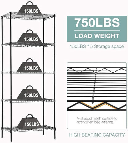 FDW | 5-Tier Wire Shelf | 24" x 14" x 60" | Black | Storage Shelves - Image 5