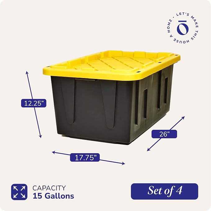 HOMZ 4-Pack Durabilt Tote, Heavy Duty Plastic Storage Bins - Image 4