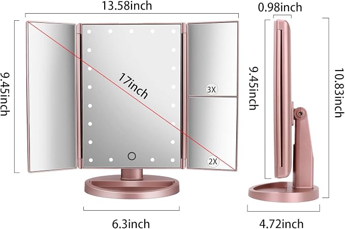 deweisn Dresser Mount Tri-Fold Lighted Vanity Mirror - Image 2