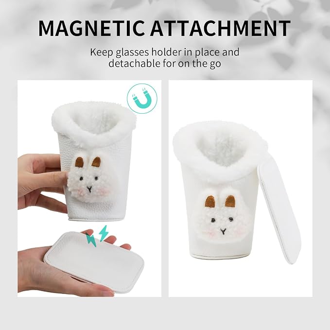 Plush Lined Eyeglasses Holder, Cute Magnetic PU Leather Glasses Stand Case - Image 4