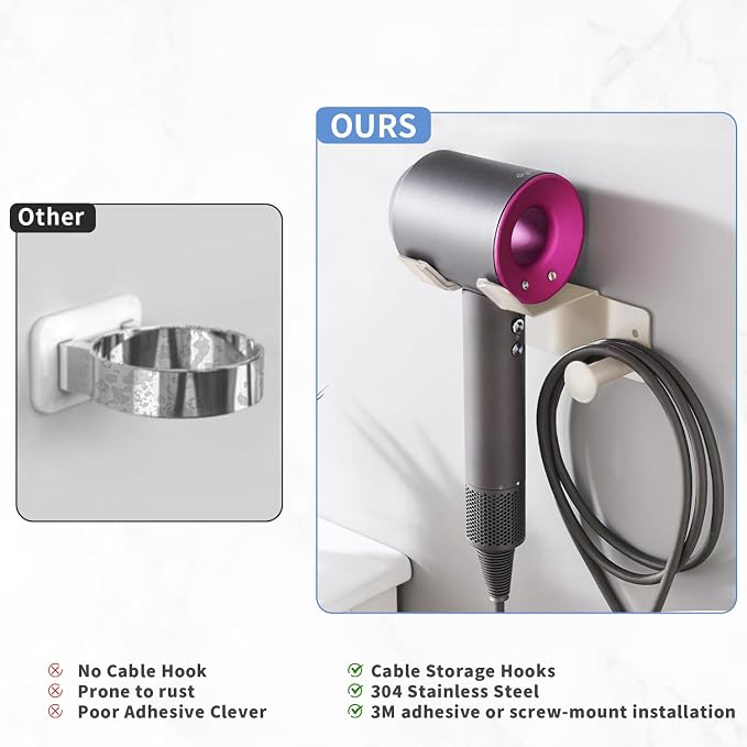 Hair Dryer Holder, Stainless Steel Blow Dryer Holder Self Adhesive, Dyson Hair - Image 6