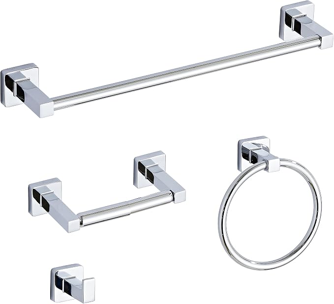 Chrome Bathroom Hardware Set 4 Pieces, Towel Bar Set Stainless Steel Wall by bluebyrne