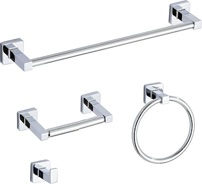 Chrome Bathroom Hardware Set 4 Pieces, Towel Bar Set Stainless Steel Wall by bluebyrne