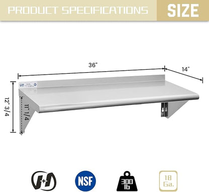 Hally Stainless Steel Shelf 14 x 36 Inches, 300 lb, Commercial Wall Mount - Image 3