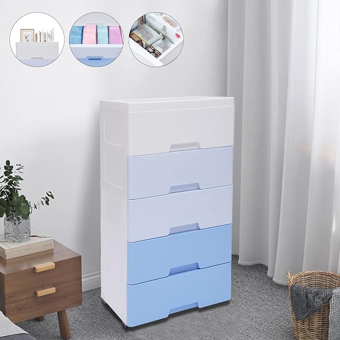 Plastic Drawers Dresser Storage Cabinet 5 Drawer Stackable Vertical Clothes - Image 9