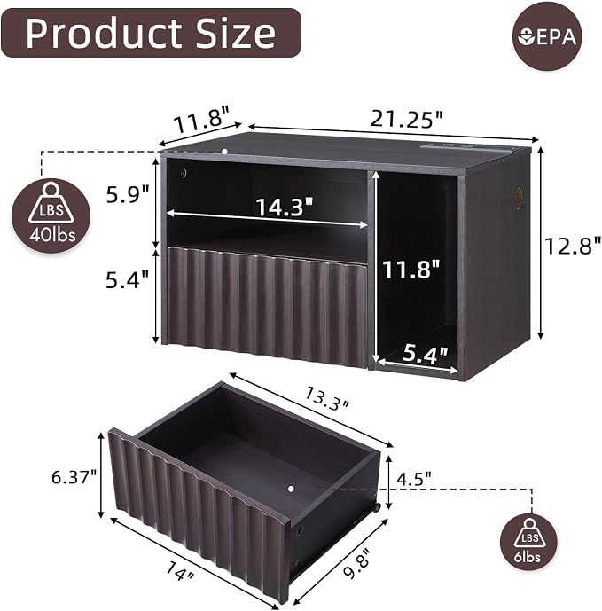 Modern Espresso Fluted Floating Nightstand - Image 2