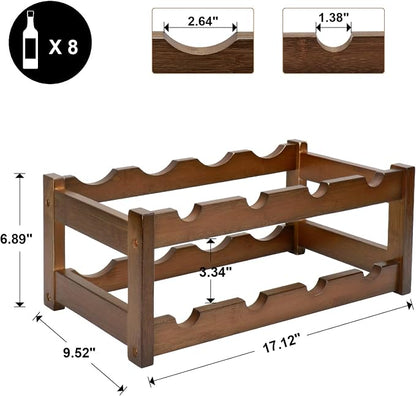 Bamboo Wine Rack, 2-Tier 8 Bottles Wine Storage Cabinet Shelf, Easy-Assembly - Image 3