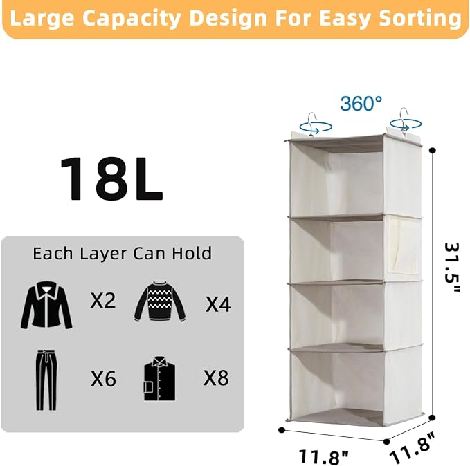 4-Shelf Hanging Closet Organizer and Storage, Collapsible Hanging Shelves - Image 2