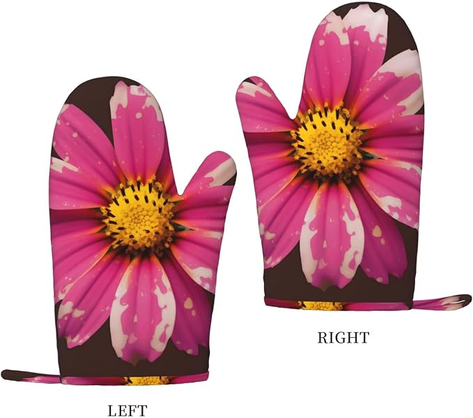 Flower Print Oven Mitts Set of 2, Heat Resistant Silicone Oven Mittens Gloves - Image 2