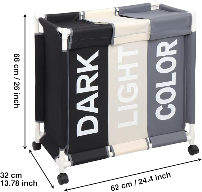 Laundry Basket 3 Section Freestanding Laundry Hamper Dirty Clothes Basket Sorter - Image 2