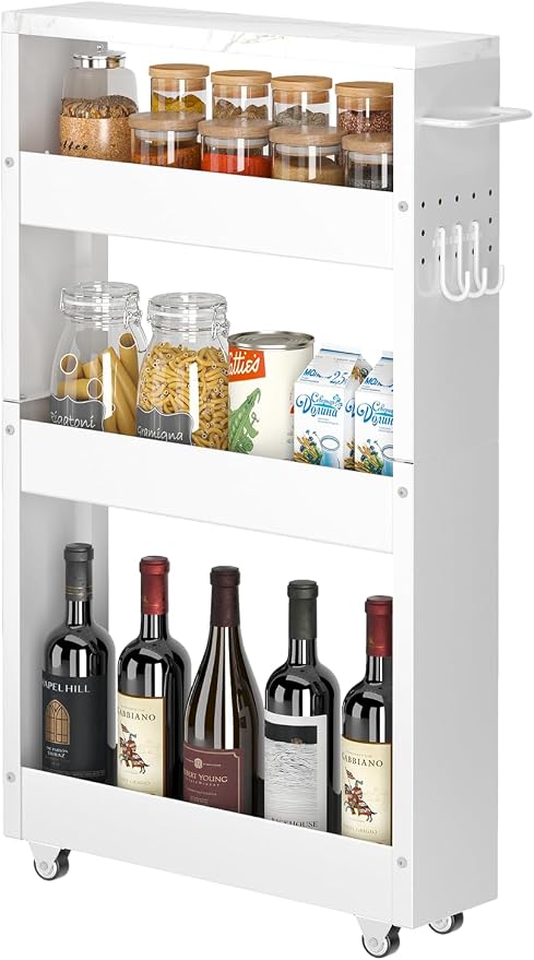 Slim Storage Cart, 4-Tier Kitchen Rolling Cart Narrow Storage Cabinet by CHLORYARD