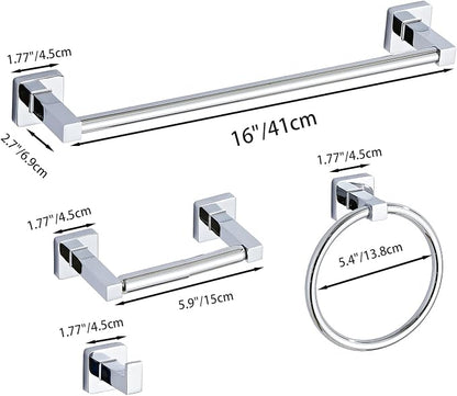 Chrome Bathroom Hardware Set 4 Pieces, Towel Bar Set Stainless Steel Wall - Image 6
