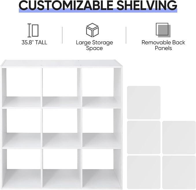 ZenStyle 9 Cube Storage Shelf Organizer, Wooden Bookshelf System Display Cube - Image 5