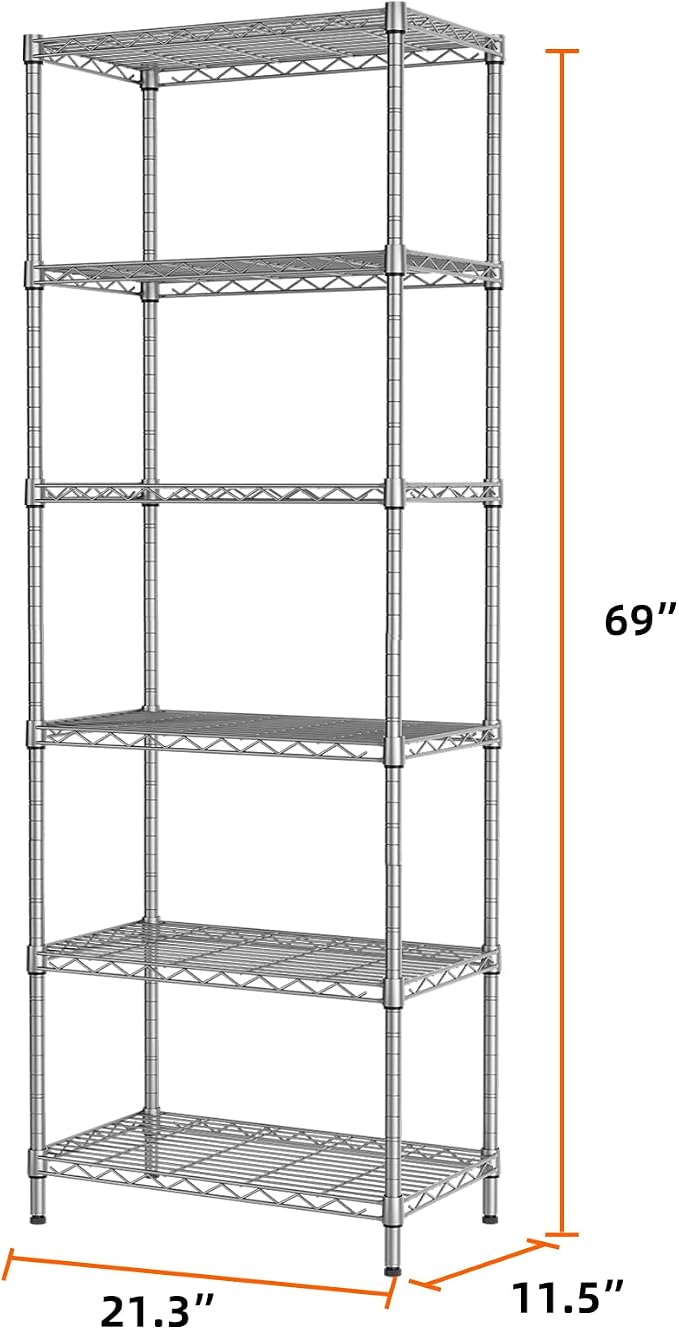 SINGAYE 6 Shelf Wire Shelving Unit Adjustable Metal Shelves Standing Bathroom - Image 3