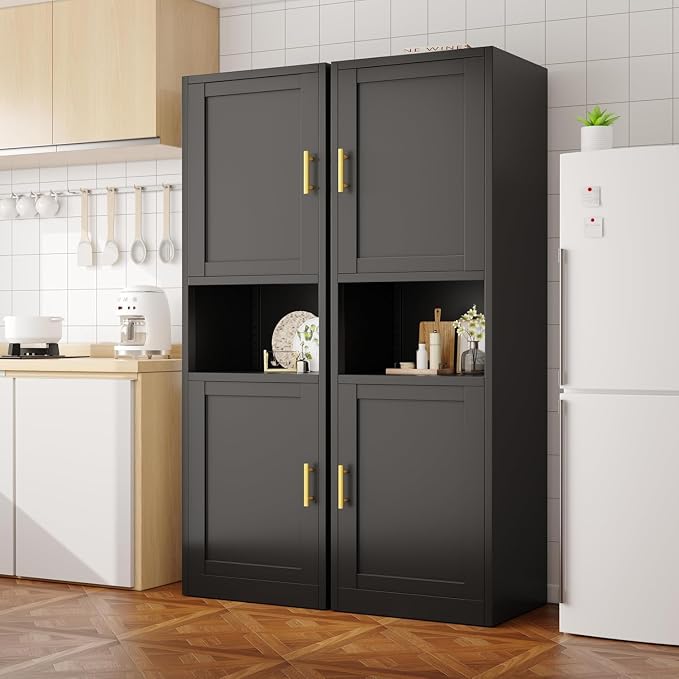 Tall Metal Narrow Bathroom Storage Cabinet 67" H, Tall Black Pantry Cabinets - Image 3
