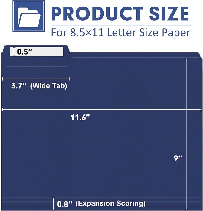 File Folder, PANDRI 120 Pack File Folder, 1/3 Cut Tab, Letter Size, Filing - Image 2
