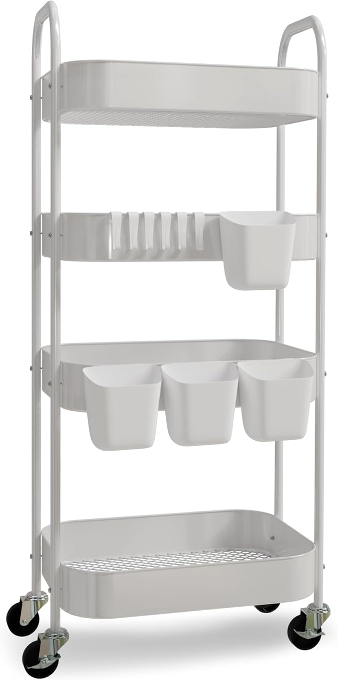 4-Tier Metal Rolling Cart with Wheels, Storage Utility Organizer Cart by Unknown