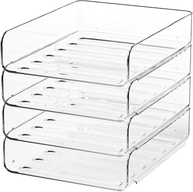 4-Tier Acrylic Paper Tray Organizer | Clear Stackable Desk Organizer by Unknown