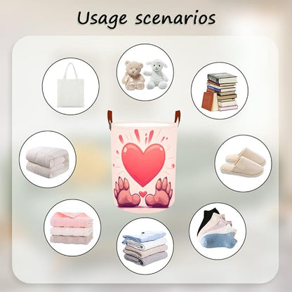 Laundry Baskets 15.7x19.7 Inch Large Paw Print Heart Design Collapsible Laundry - Image 4