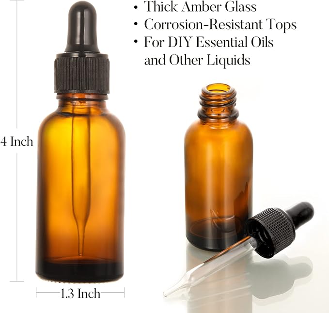 4 Pack, 1 oz Amber Glass Dropper Bottles Plus 2pcs Graduated Calibrated Glass - Image 5