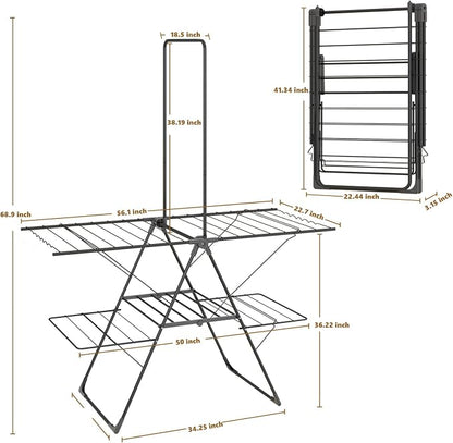 Bigzzia Clothes Drying Rack Foldable, 68.9Inch High Hanger Laundry Drying Rack - Image 3
