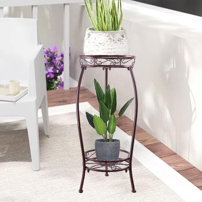 Metal Plant Stand, Indoor Outdoor 2 Tiers Tall Plant Stands, 27.1'' Iron Corner - Image 7