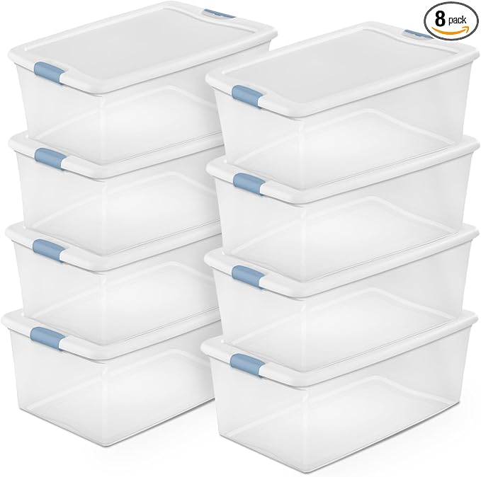 Sterilite 8-Pack Latching Box, Under Bed Storage Bins by Sterilite