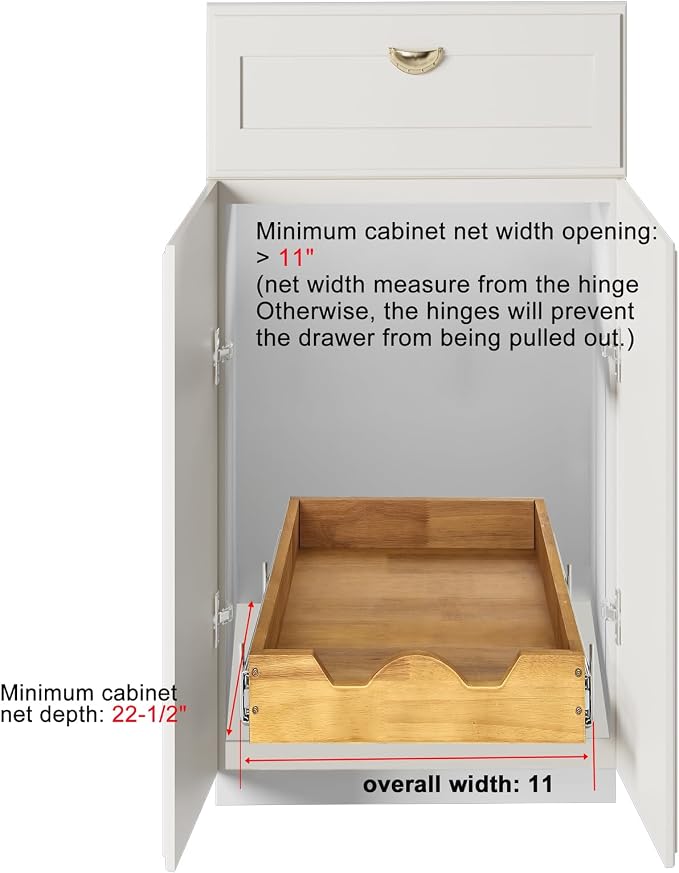 DINDON Pull Out Cabinet Organizer 1 Tier，Single Tier Oak Wood Under Cabinet - Image 3